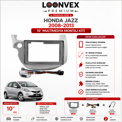 LOONVEX PREMIUM – HONDA JAZZ 2008-2013 10" MULTİMEDYA ÇERÇEVE + SOKET KİTİ