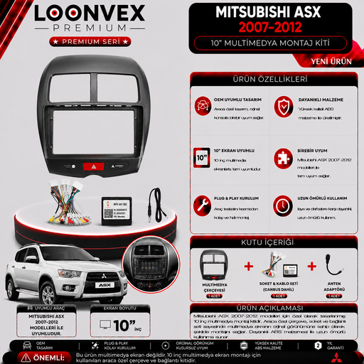 LOONVEX PREMIUM MITSUBISHI ASX 2007-2012 10" MULTİMEDYA MONTAJ KİTİ