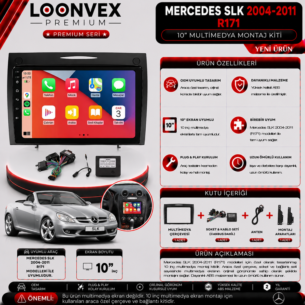 LOONVEX PREMIUM MERCEDES SLK 2004-2011 R171 10" MULTİMEDYA MONTAJ KİTİ