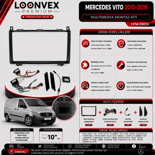 LOONVEX PREMIUM MERCEDES VITO 2010-2015 10" MULTİMEDYA MONTAJ KİTİ