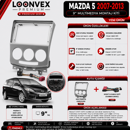 LOONVEX PREMIUM MAZDA 5 2007-2013 9" MULTİMEDYA MONTAJ KİTİ
