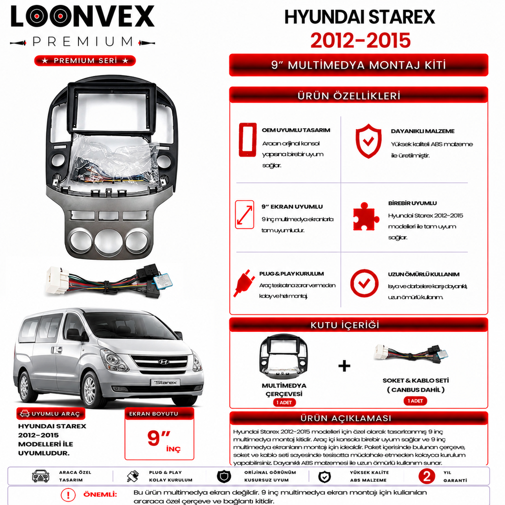 LOONVEX PREMIUM – HYUNDAI TUCSON 2006-2010 10" MULTİMEDYA ÇERÇEVE + SOKET KİTİ