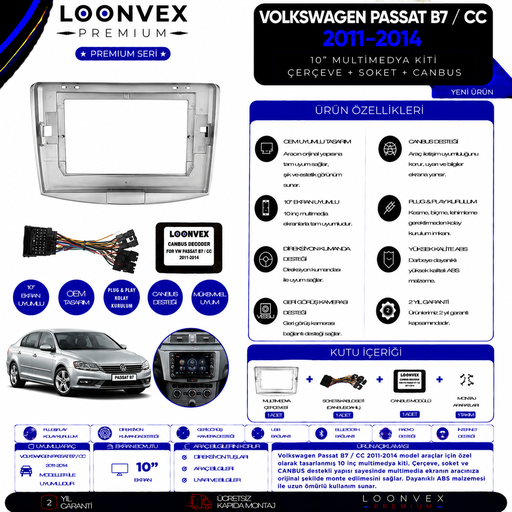 LOONVEX Premium Volkswagen Passat B8 2015-2019 10" Multimedya Çerçeve Kiti