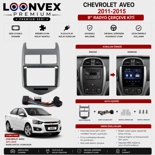 LOONVEX Chevrolet Aveo 2011-2015 9 İnç Multimedya Çerçeve + Soket Seti OEM Uyumlu