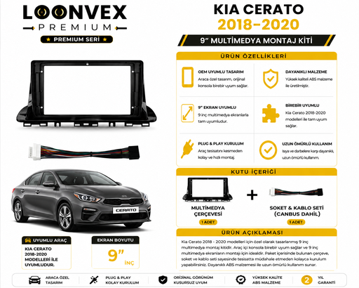 LOONVEX PREMIUM – KIA CERATO 2018-2020 9" MULTİMEDYA ÇERÇEVE + SOKET KİTİ