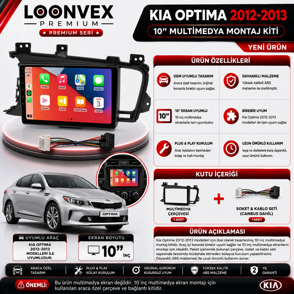 LOONVEX PREMIUM KIA OPTIMA 2012-2013 10" MULTİMEDYA MONTAJ KİTİ