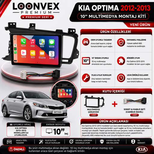 LOONVEX PREMIUM KIA OPTIMA 2012-2013 10" MULTİMEDYA MONTAJ KİTİ
