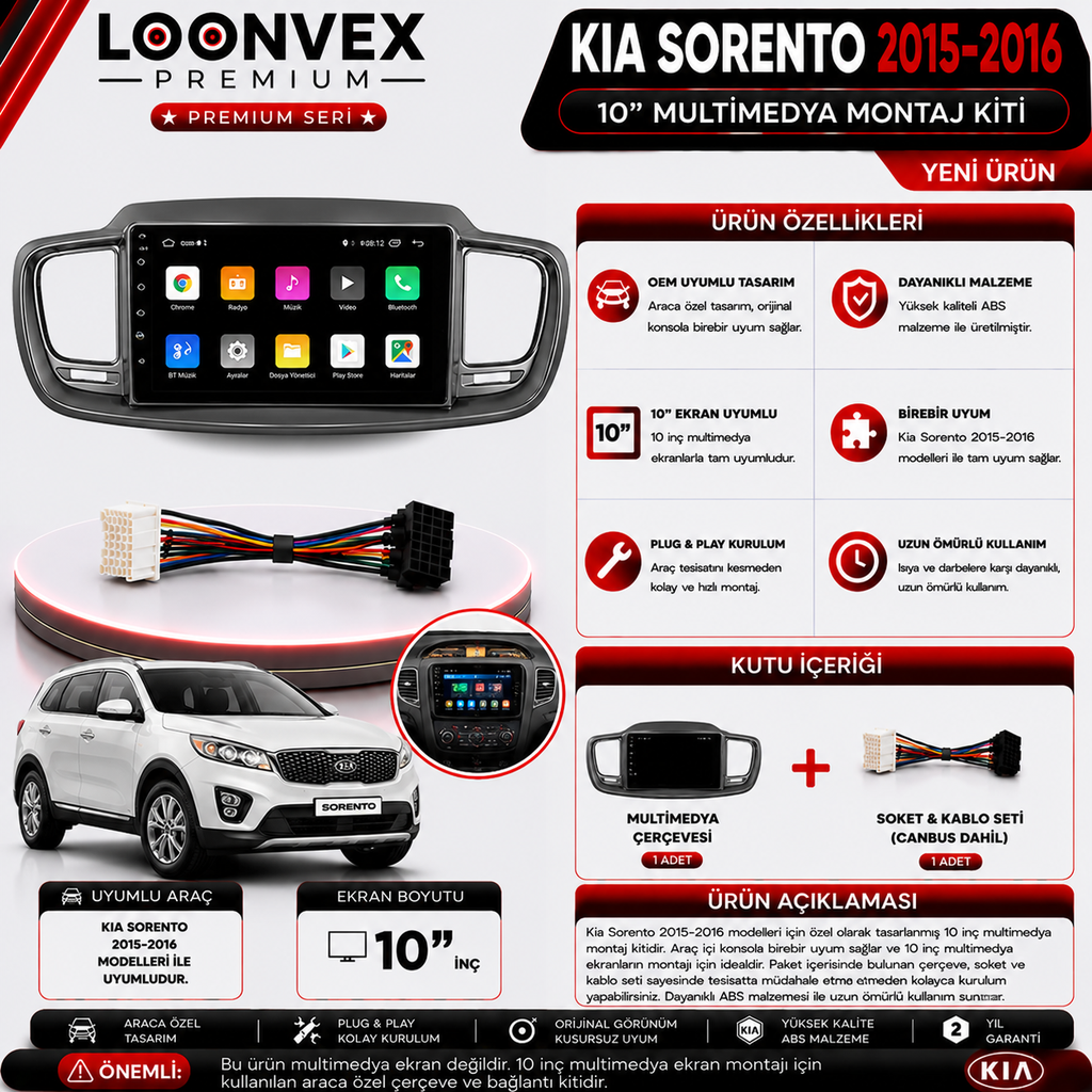 LOONVEX PREMIUM KIA SORENTO 2015-2016 10" MULTİMEDYA MONTAJ KİTİ