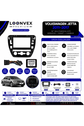 LOONVEX Premium Volkswagen Jetta 2011-2017 10 İnç Multimedya Çerçeve + Soket + CANBUS Montaj Kiti