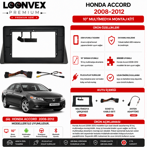 LOONVEX PREMIUM – HONDA ACCORD 2008-2012 10" MULTİMEDYA ÇERÇEVE + SOKET KİTİ