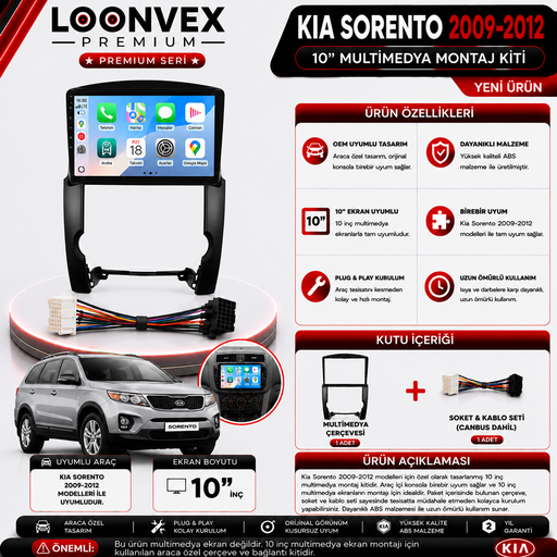 LOONVEX PREMIUM KIA SORENTO 2009-2012 10" MULTİMEDYA MONTAJ KİTİ