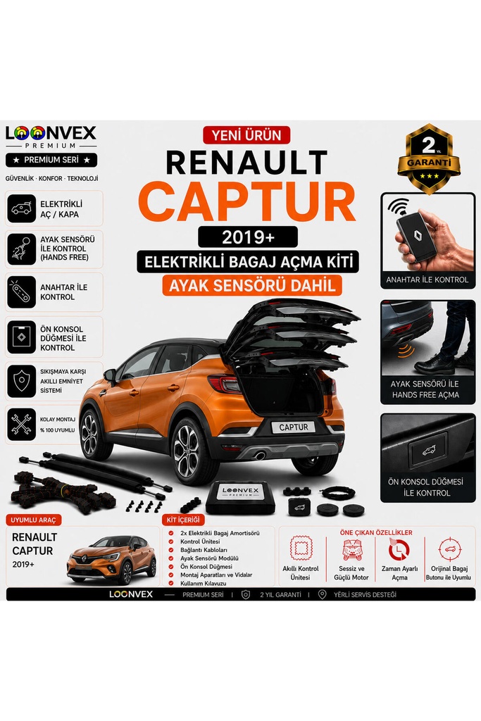 LOONVEX Renault Captur 2019+ Uyumlu Elektrikli Bagaj Açma Kiti Ayak Sensörlü 2 Yıl Garantili