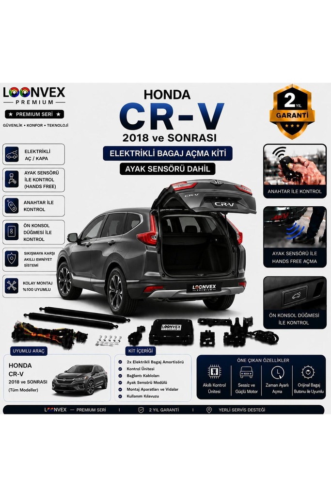 LOONVEX Honda CR-V 2018 ve Sonrası Uyumlu Elektrikli Bagaj Açma Kiti Ayak Sensörlü 2 Yıl Garantili