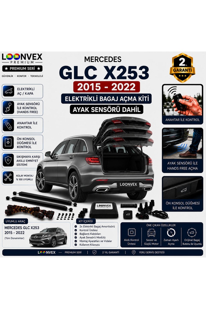 LOONVEX Mercedes GLC X253 2015-2022 Uyumlu Elektrikli Bagaj Açma Kiti Ayak Sensörlü 2 Yıl Garantili
