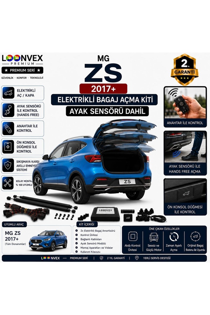 LOONVEX MG ZS 2017+ Uyumlu Elektrikli Bagaj Açma Kiti Ayak Sensörlü 2 Yıl Garantili
