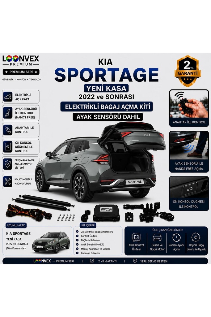 LOONVEX Kia Sportage Yeni Kasa 2022 ve Sonrası Uyumlu Elektrikli Bagaj Açma Kiti Ayak Sensörlü 2 Yıl Garantili