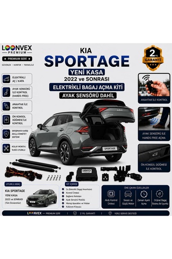 LOONVEX Kia Sportage Yeni Kasa 2022 ve Sonrası Uyumlu Elektrikli Bagaj Açma Kiti Ayak Sensörlü 2 Yıl Garantili