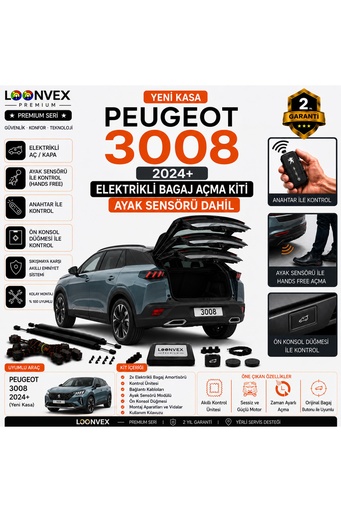 LOONVEX Peugeot 3008 Yeni Kasa 2024+ Uyumlu Elektrikli Bagaj Açma Kiti Ayak Sensörlü 2 Yıl Garantili