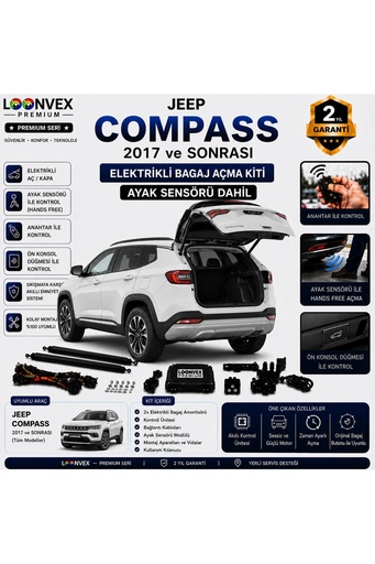 LOONVEX Jeep Compass 2017 ve Sonrası Uyumlu Elektrikli Bagaj Açma Kiti Ayak Sensörlü 2 Yıl Garantili