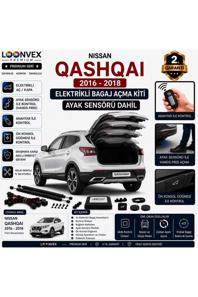 LOONVEX Nissan Qashqai J11 2016-2018 Uyumlu Elektrikli Bagaj Açma Kiti Ayak Sensörlü 2 Yıl Garantili