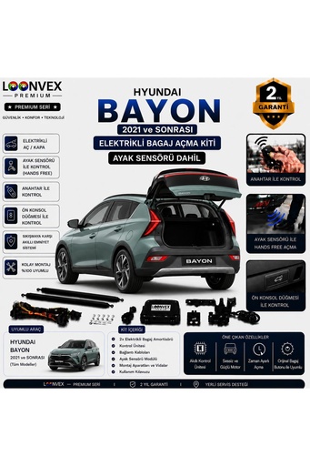 LOONVEX Hyundai Bayon 2021 ve Sonrası Uyumlu Elektrikli Bagaj Açma Kiti Ayak Sensörlü 2 Yıl Garantili