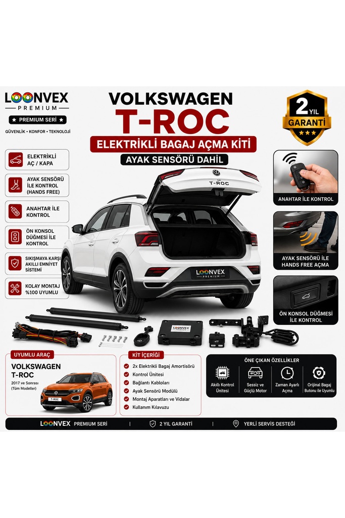 LOONVEX VW T-Roc 2017+ Uyumlu Elektrikli Bagaj Açma Kiti Ayak Sensörlü 2 Yıl Garantili