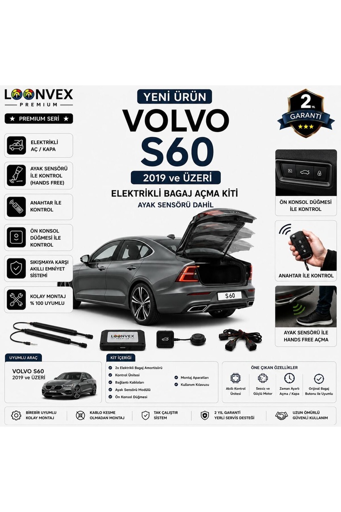 LOONVEX Volvo S60 2019+ Uyumlu Elektrikli Bagaj Açma Kiti Ayak Sensörlü 2 Yıl Garantili