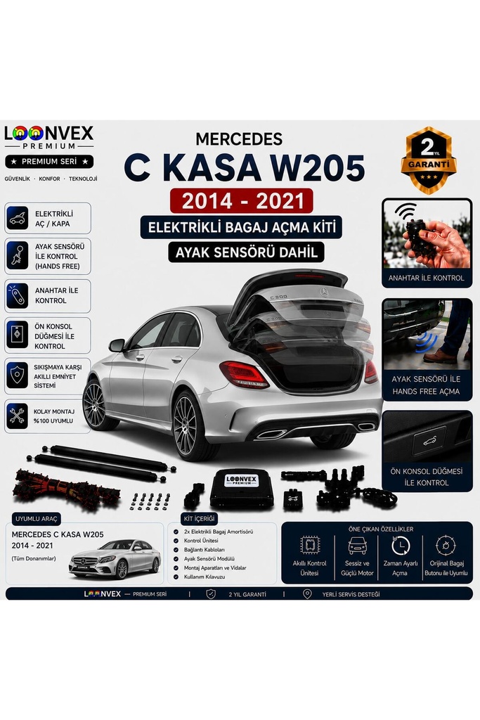 LOONVEX Mercedes C Serisi W205 2014-2021 Uyumlu Elektrikli Bagaj Açma Kiti Ayak Sensörlü 2 Yıl Garantili