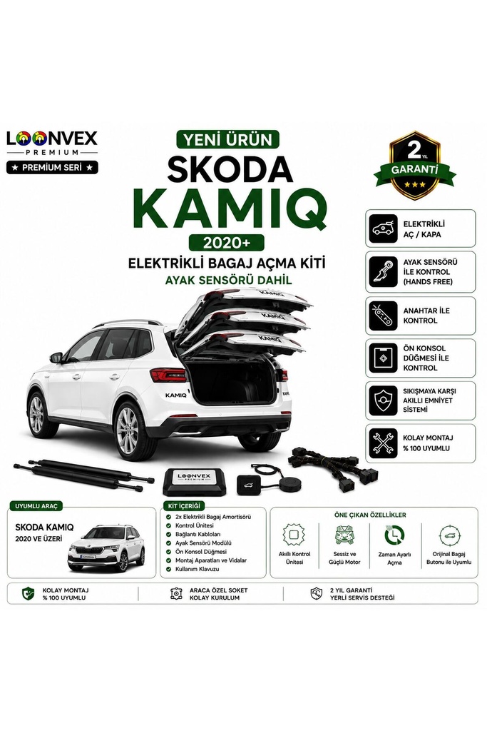 LOONVEX Skoda Kamiq 2020+ Uyumlu Elektrikli Bagaj Açma Kiti Ayak Sensörlü 2 Yıl Garantili