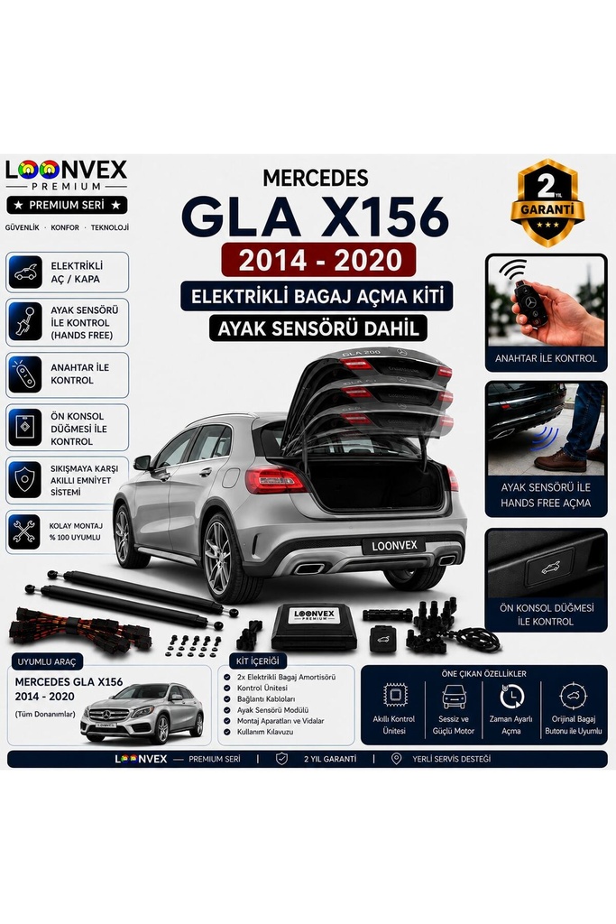 LOONVEX Mercedes GLA X156 2014-2020 Uyumlu Elektrikli Bagaj Açma Kiti Ayak Sensörlü 2 Yıl Garantili