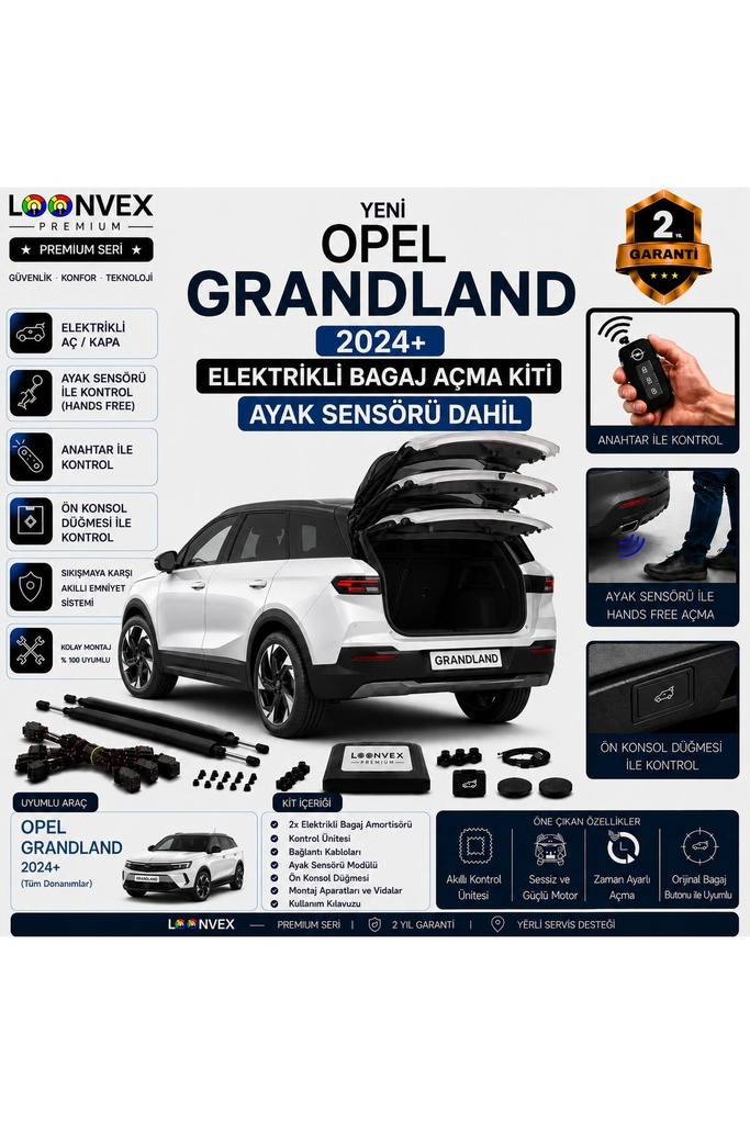 LOONVEX Opel Grandland 2024+ Uyumlu Elektrikli Bagaj Açma Kiti Ayak Sensörlü 2 Yıl Garantili
