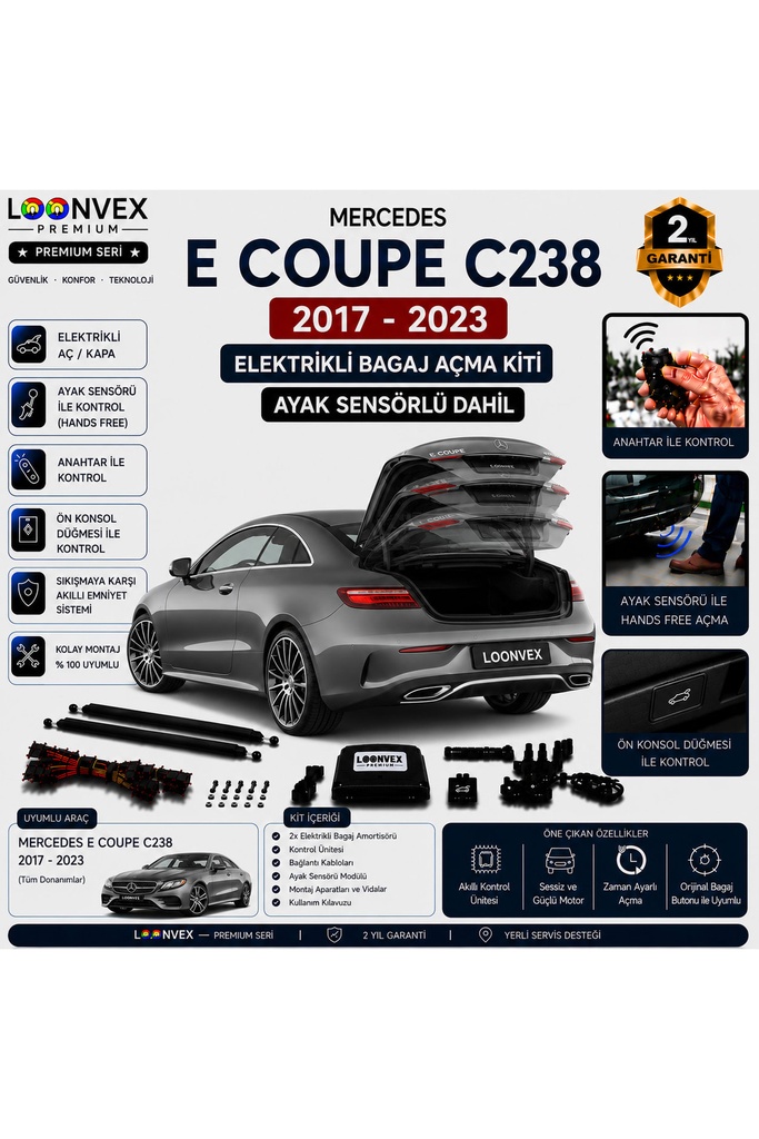 LOONVEX Mercedes E Serisi Coupe C238 2017-2023 Uyumlu Elektrikli Bagaj Açma Kiti Ayak Sensörlü 2 Yıl Garantili