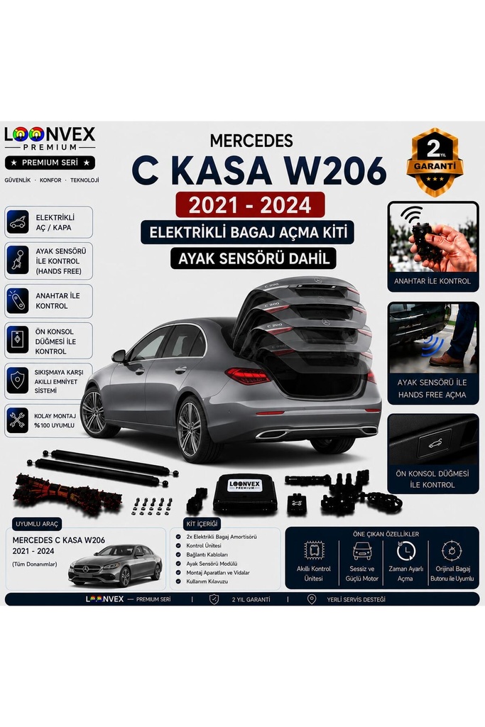 LOONVEX Mercedes C Serisi W206 2021-2024 Uyumlu Elektrikli Bagaj Açma Kiti Ayak Sensörlü 2 Yıl Garantili