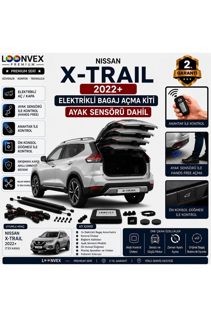 LOONVEX Nissan X-Trail T33 2022+ Uyumlu Elektrikli Bagaj Açma Kiti Ayak Sensörlü 2 Yıl Garantili