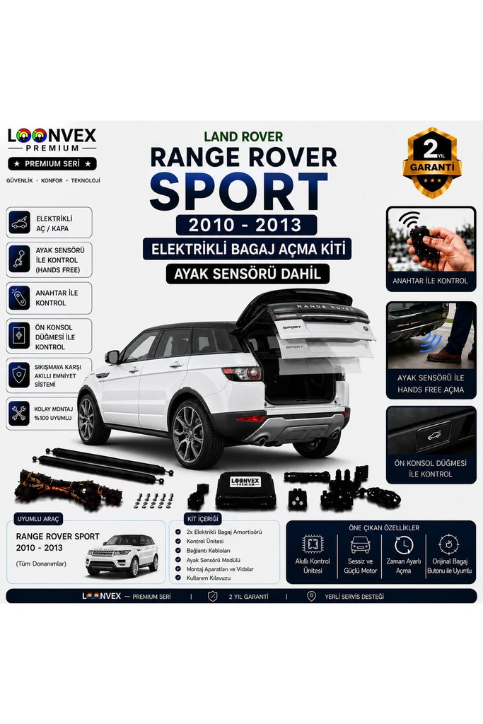 LOONVEX Range Rover Evoque Sport L538 2012-2017 Uyumlu Elektrikli Bagaj Açma Kiti Ayak Sensörlü 2 Yıl Garantili