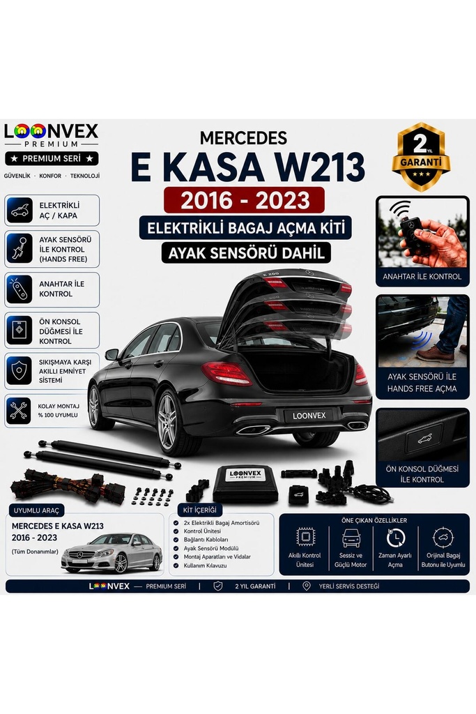 LOONVEX Mercedes E Serisi W213 2016-2023 Uyumlu Elektrikli Bagaj Açma Kiti Ayak Sensörlü 2 Yıl Garantili