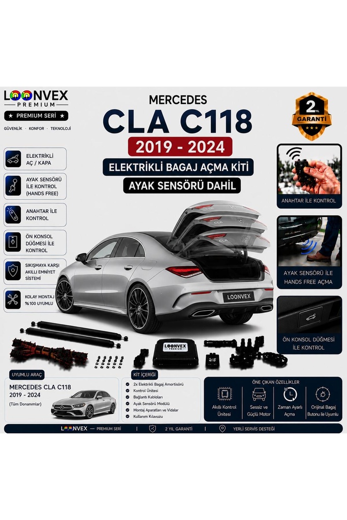 LOONVEX Mercedes CLA C118 2019-2024 Uyumlu Elektrikli Bagaj Açma Kiti Ayak Sensörlü 2 Yıl Garantili