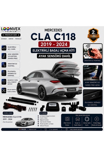 LOONVEX Mercedes CLA C118 2019-2024 Uyumlu Elektrikli Bagaj Açma Kiti Ayak Sensörlü 2 Yıl Garantili