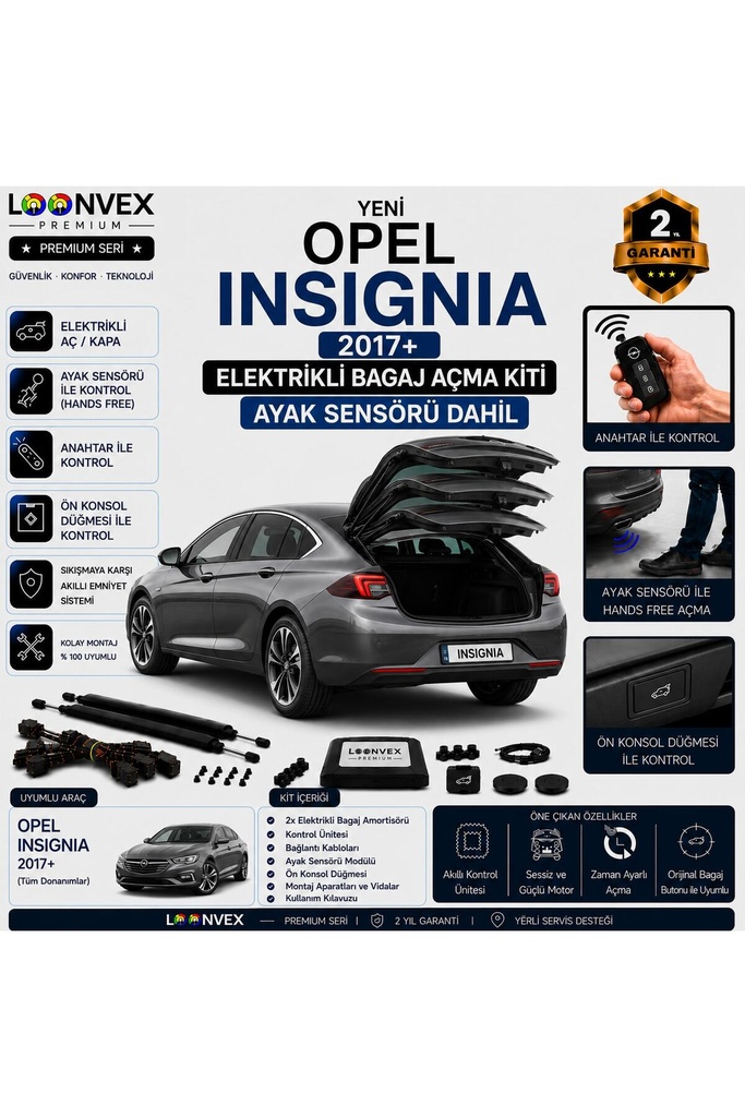 LOONVEX Opel Insignia B 2017+ Uyumlu Elektrikli Bagaj Açma Kiti Ayak Sensörlü 2 Yıl Garantili