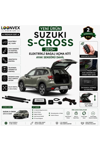 LOONVEX Suzuki S-Cross 2013+ Uyumlu Elektrikli Bagaj Açma Kiti Ayak Sensörlü 2 Yıl Garantili