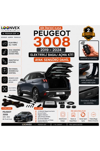LOONVEX Peugeot 3008 II / P84 2016–2024 Elektrikli Bagaj Açma Kiti Ayak Sensörlü 2 Yıl Garantili