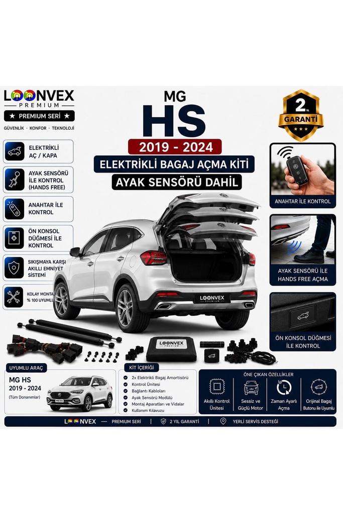 LOONVEX MG HS 2019-2024 Uyumlu Elektrikli Bagaj Açma Kiti Ayak Sensörlü 2 Yıl Garantili
