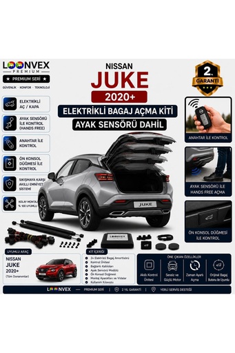 LOONVEX Nissan Juke 2020+ Uyumlu Elektrikli Bagaj Açma Kiti Ayak Sensörlü 2 Yıl Garantili