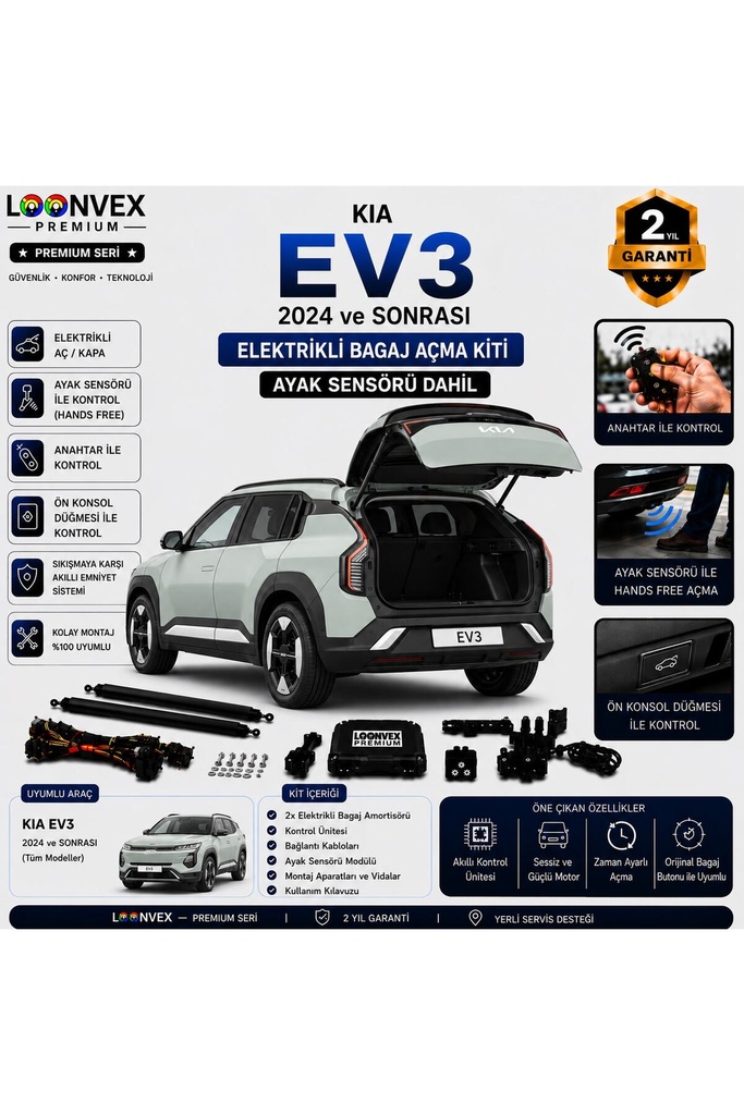 LOONVEX Kia EV3 2024 ve Sonrası Uyumlu Elektrikli Bagaj Açma Kiti Ayak Sensörlü 2 Yıl Garantili