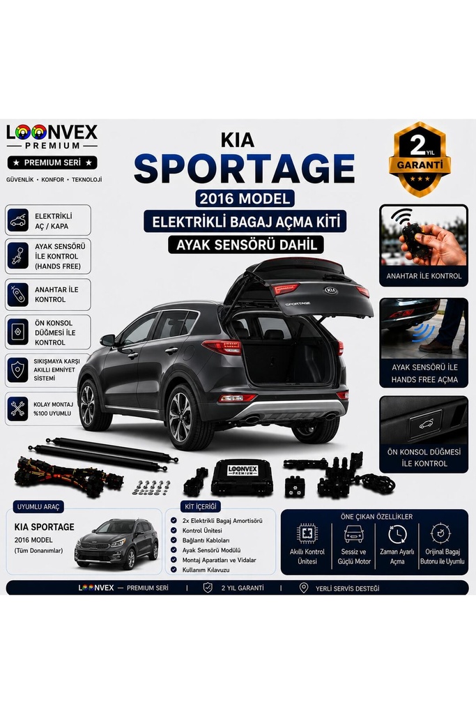 LOONVEX Kia Sportage 2016-2021 Uyumlu Elektrikli Bagaj Açma Kiti Ayak Sensörlü 2 Yıl Garantili