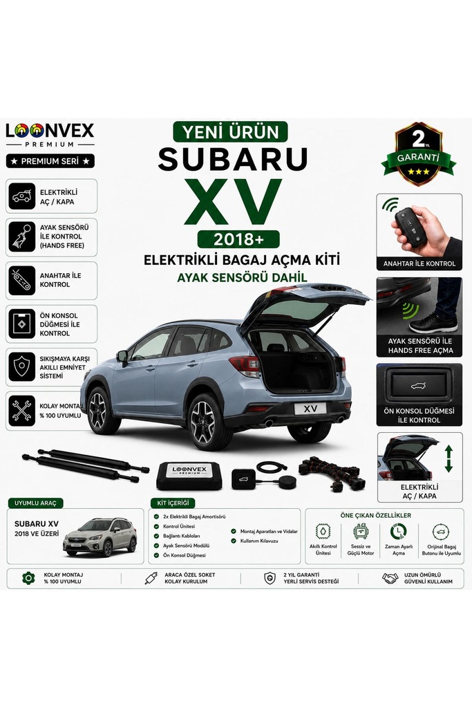 LOONVEX Subaru XV 2018+ Uyumlu Elektrikli Bagaj Açma Kiti Ayak Sensörlü 2 Yıl Garantili