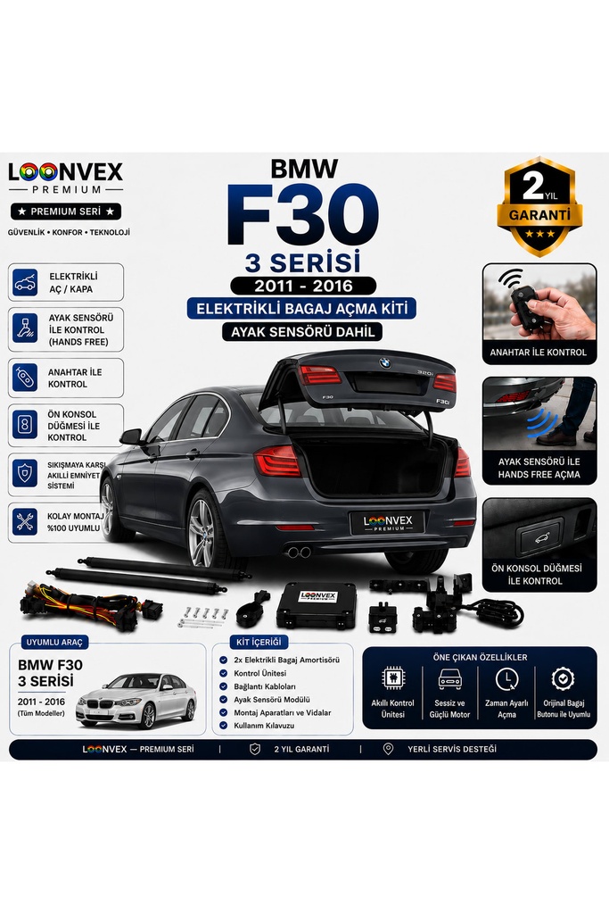 LOONVEX BMW 5 Serisi F10 2010-2016 Uyumlu Elektrikli Bagaj Açma Kiti Ayak Sensörlü 2 Yıl Garantili