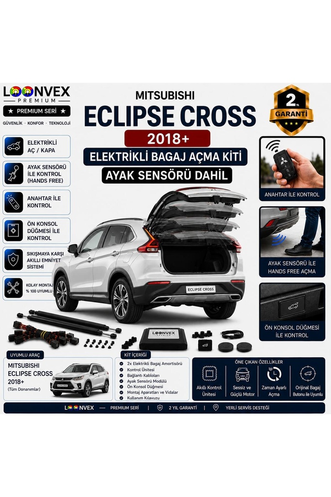 LOONVEX Mitsubishi Eclipse Cross 2018+ Uyumlu Elektrikli Bagaj Açma Kiti Ayak Sensörlü 2 Yıl Garantili