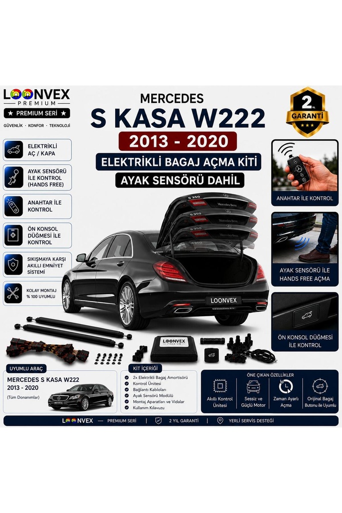 LOONVEX Mercedes S Serisi W222 2013-2020 Uyumlu Elektrikli Bagaj Açma Kiti Ayak Sensörlü 2 Yıl Garantili
