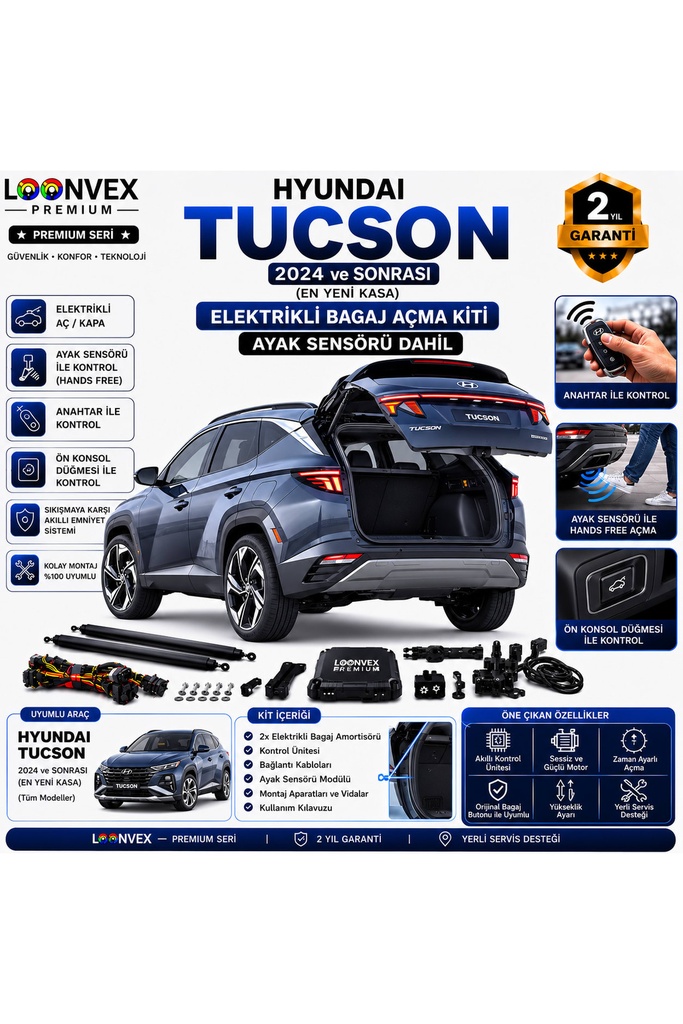 LOONVEX Hyundai Tucson Yeni Kasa 2024 ve Sonrası Uyumlu Elektrikli Bagaj Açma Kiti Ayak Sensörlü 2 Yıl Garantili